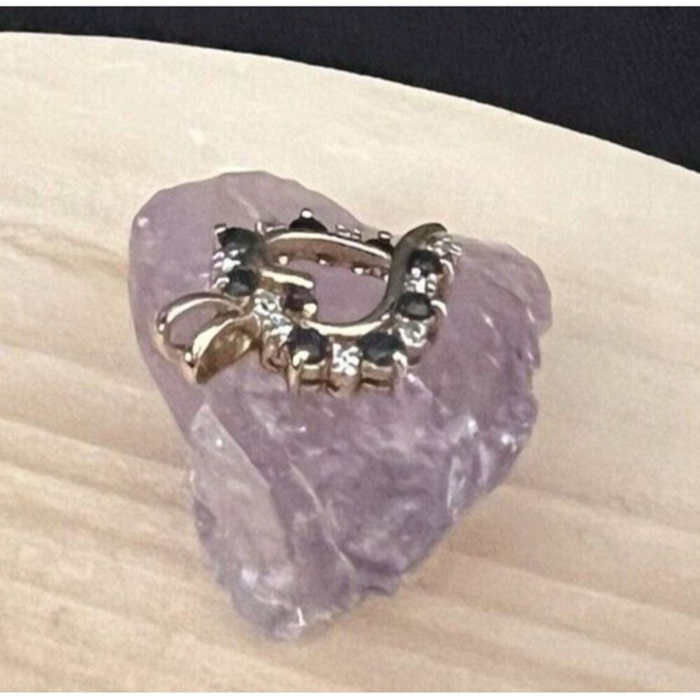 Ross Simons 925 Gold Plated Blue Sapphire & Diamond Heart Charm Pendant 2.4g - Picture 4 of 12